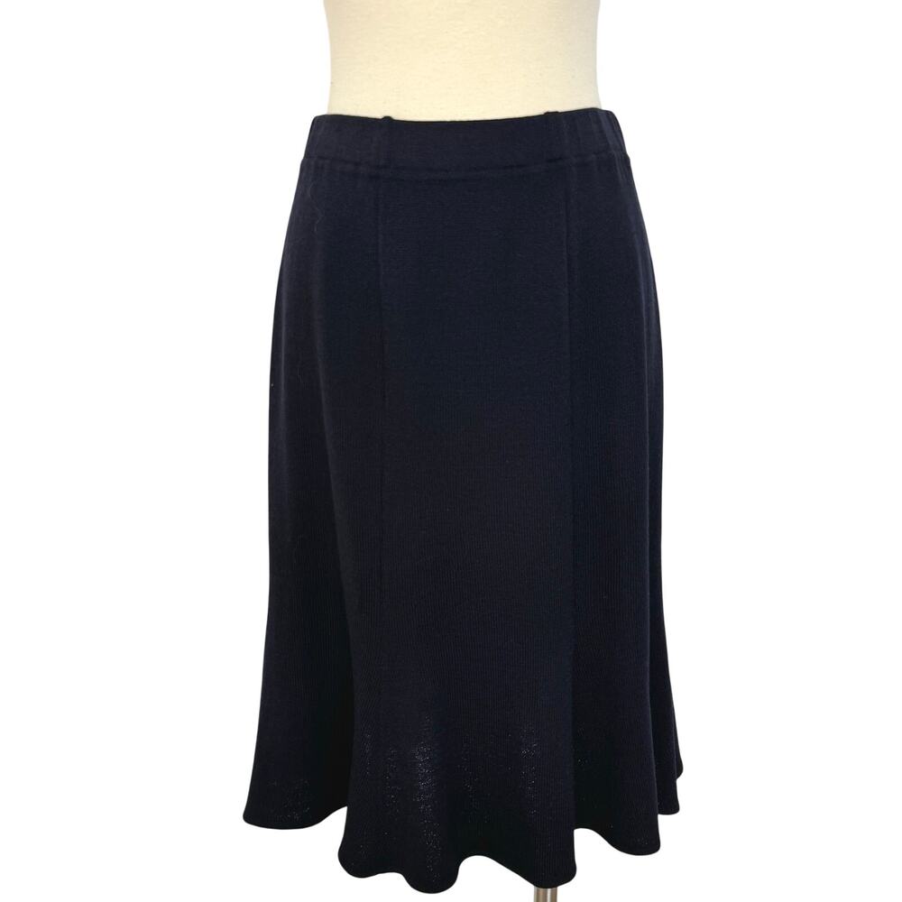 St. John Basics Flounce Hem Skirt Knee-Length in Black Santana Knit Size: 6